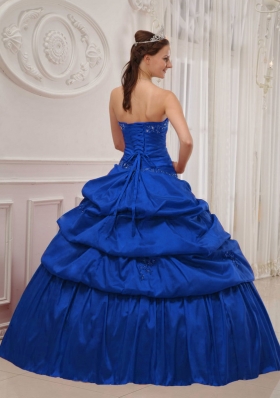 Classical Blue Puffy Strapless Ruffles Quinceanera Dresses