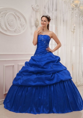 Classical Blue Puffy Strapless Ruffles Quinceanera Dresses