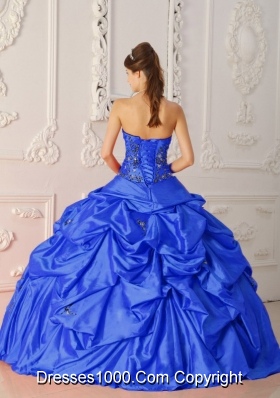 Modest Blue Puffy Strapless for 2014 Appliques Quinceanera Dresses