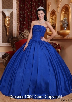 Perfect Blue Puffy Strapless 2014 Beading Quinceanera Dresses