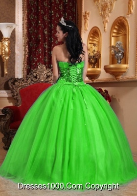 Popular Sweetheart Beading Puffy Quinceanera Dresses in Spring Green