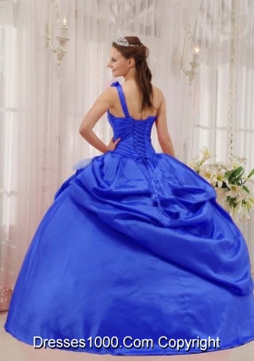 Puffy One Shoulder Beading and Pick-ups 2014 Quinceanera Dresses