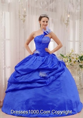 Puffy One Shoulder Beading and Pick-ups 2014 Quinceanera Dresses