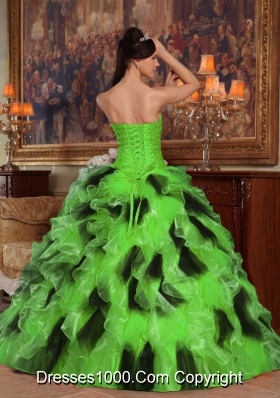 Puffy Organza Long Quinceanera Dresses with Strapless