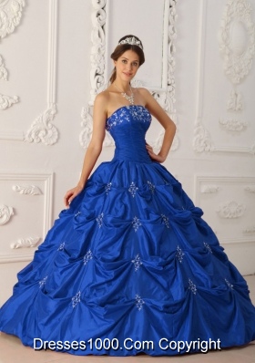 Puffy Strapless 2014 Appliques and Beading Quinceanera Dresses