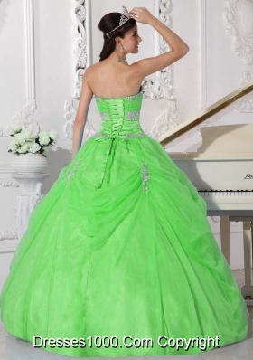 Puffy Strapless Appliques Quinceanera Gowns in Spring Green