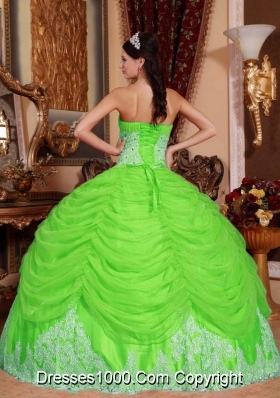 Puffy Strapless Long Beading Quinceanera Gown with Spring Green