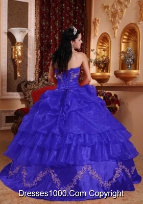 Romantic Blue Puffy Strapless Beading Quinceanera Dress for 2014