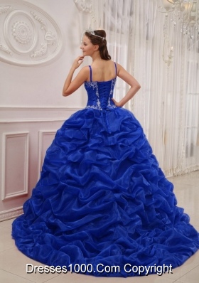 Royal Blue Beading Quinceanera Dress with Court Train