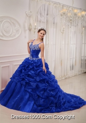 Royal Blue Beading Quinceanera Dress with Court Train