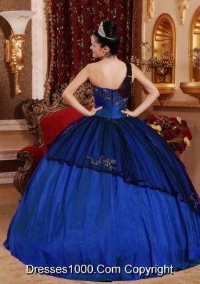 Royal Blue Puffy One Shoulder Beading and Appliques Quinceanera Gowns for 2014