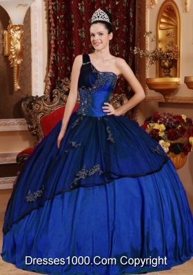 Royal Blue Puffy One Shoulder Beading and Appliques Quinceanera Gowns for 2014