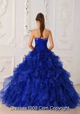 Royal Blue Puffy Strapless Ruffles and Embroidery Quinceanera Dresses for 2014