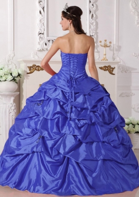 2014 Beautiful Blue Puffy Sweetheart Beading Quinceanera Dress with Pick-ups