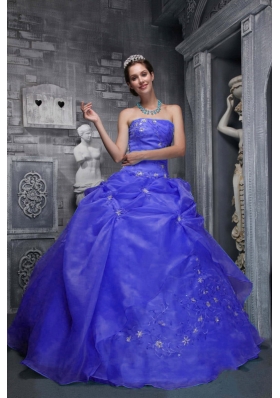 2014 Beautiful Strapless Appliques Blue Quinceanera Dresses