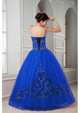 2014 Blue Puffy Sweetheart Beading Decorate Quinceanera Dresses