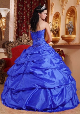 2014 Blue Sweetheart Appliques Quinceanera Dresses with Pick-ups