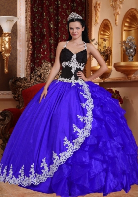 2014 Halter Lace Appliques Quinceanera Dresses with Ruffles