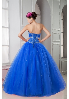 2014 Pretty Blue Puffy Sweetheart Beading Quinceanera Dresses