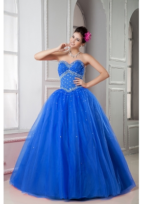 2014 Pretty Blue Puffy Sweetheart Beading Quinceanera Dresses