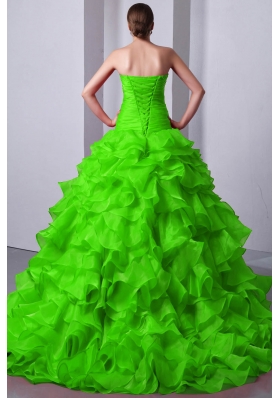 2014 Pretty Princess Sweetheart Beading and Ruffles Quinceanea Dresses in Spring Green