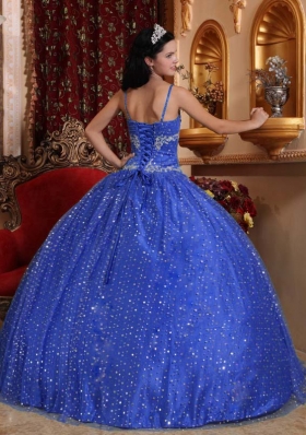 2014 Puffy Spaghetti Straps with Sequined Quinceanera Dresses