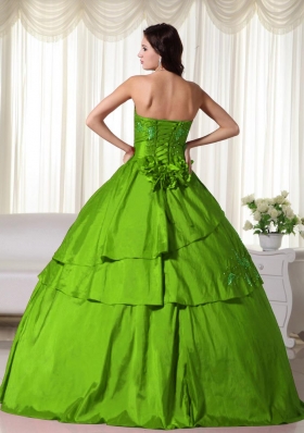 2014 Puffy Strapless Taffeta Long Quinceanera Dresses