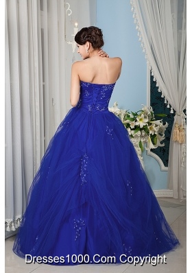 2014 Quinceanera Dress in Blue Princess Strapless with Beading