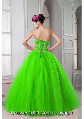 2014 Spring Green Sweetheart Quinceanera Dresses with Beading