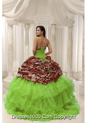 2014 Spring Strapless Leopard Quinceanera Gowns With Beading