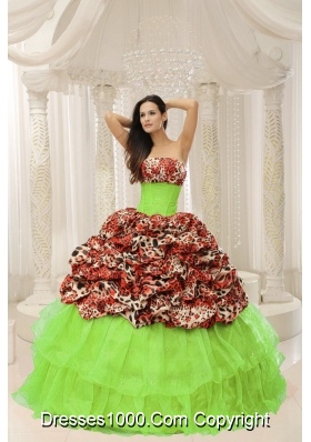 2014 Spring Strapless Leopard Quinceanera Gowns With Beading
