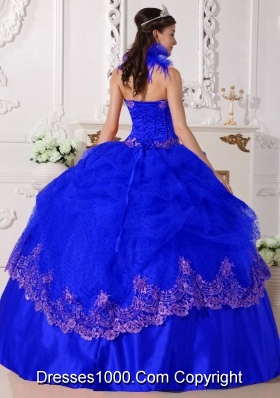 Affordable Royal Blue Halter Beading and Appliques 2014 Quinceanera Dresses