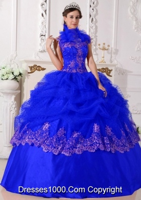 Affordable Royal Blue Halter Beading and Appliques 2014 Quinceanera Dresses