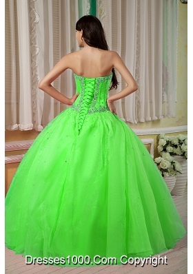 Ball Gown Sweetheart Beading Long Quinceanera Gowns in Spring Green