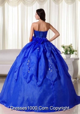 Beautiful Blue Puffy Strapless Appliques Quinceanera Dress for 2014