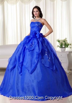 Beautiful Blue Puffy Strapless Appliques Quinceanera Dress for 2014