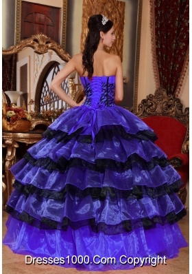 Blue and Black Sweetheart Organza Sweet Sixteen Dresses with Layers