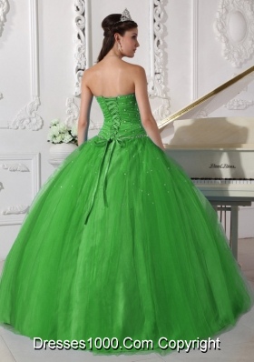 Elegant Strapless Beading and Ruching Quinceanera Gown for 2014