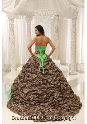 Leopard and Organza Sweetheart Quinceanera Gown With Beading Decorate