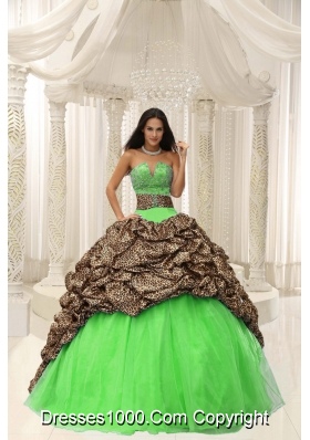 Leopard and Organza Sweetheart Quinceanera Gown With Beading Decorate