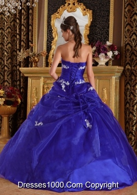 Modest Royal Blue Puffy Strapless with Appliques Quinceanera Dress for 2014