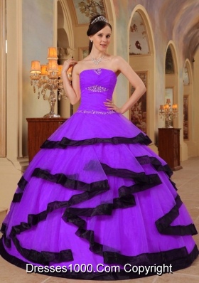 Organza Purple and Black Quinceanera Gown Dresses with Beading