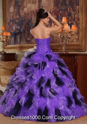 Princess Strapless Organza Purple and Black Quinceanera Dress