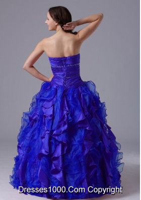 Puffy Blue Beaded Decorate Quinceanera Dresses With Ruching 2014