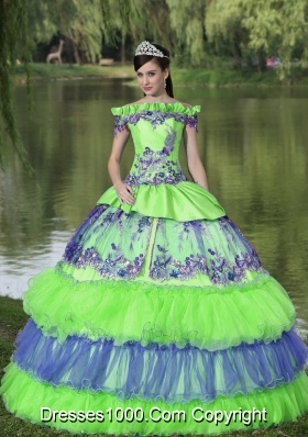 Puffy Off The Shoulder Appliques Quinceanera Dress For 2014