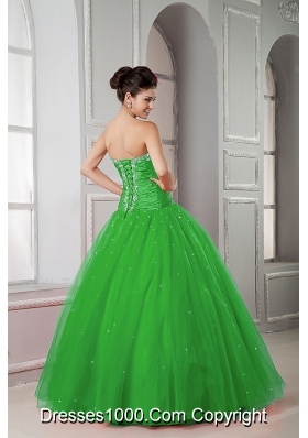 Puffy Sweetheart Floor-length Tulle Quinceanea Dress with Beading