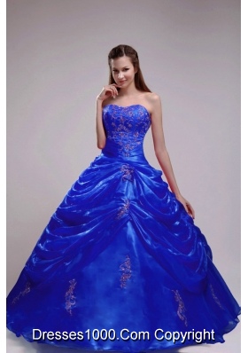 Royal Blue Puffy Strapless 2014 Applqiues Quinceanera Dresses with Pick-ups