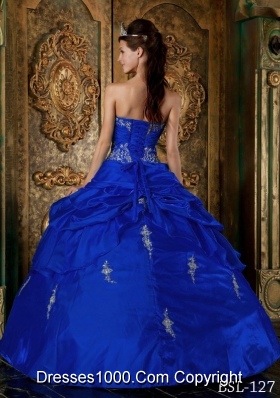 Royal Blue Puffy Sweetheart for 2014 Appliques Quinceanera Dress with Beading