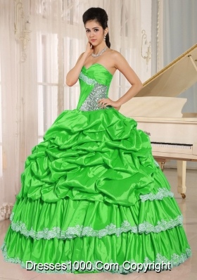 Spring Green Beaded and Appliques Custom Made Quinceanera Dresses