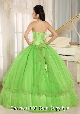 Spring Green Beaded Bowknot Quinceanera Dresses for Custom Made